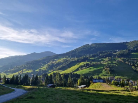 Uitzicht over een breed, groen dal met alm en bosranden – Schönbichl (2.049 m) vanuit Gerlos, Gerlos
